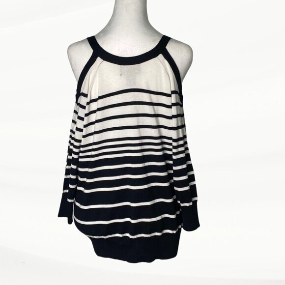 FLAWED Allegra Gold Striped Cold Shoulder Sweater Top, Size XL - Picture 3 of 14